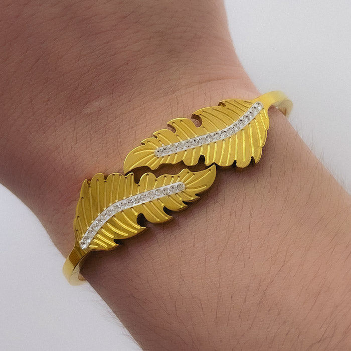 Pulseras de Acero Dorado 316L Hojas con Cristal PAD051
