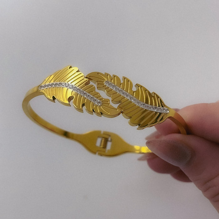 Pulseras de Acero Dorado 316L Hojas con Cristal PAD051
