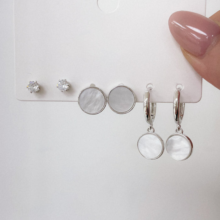 Combo de 3 Aros Rodinados con Nacar y Cristal CMR026