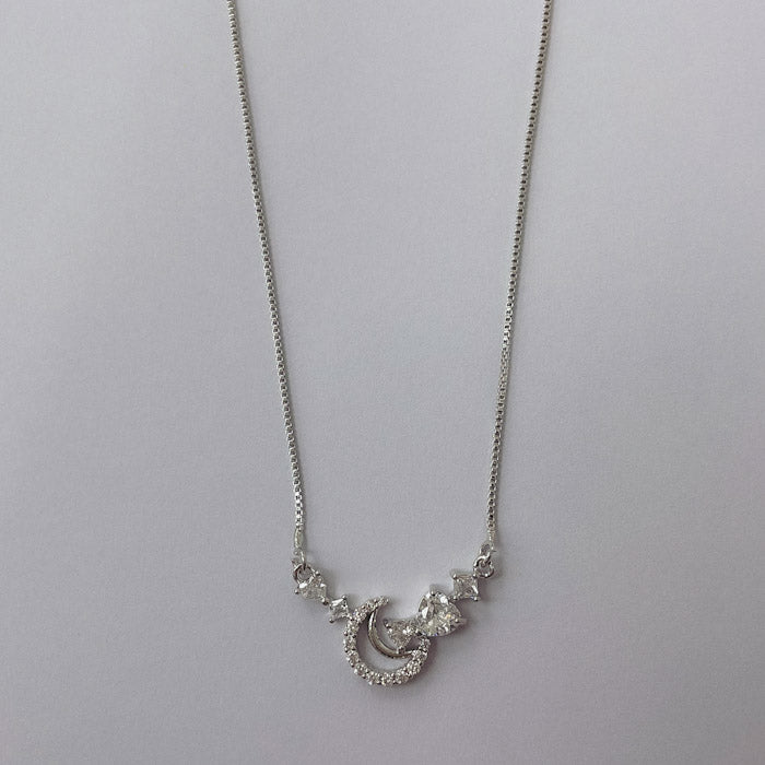 Conjunto Rodinado Luna y Estrellas Micro Cristal CRA005