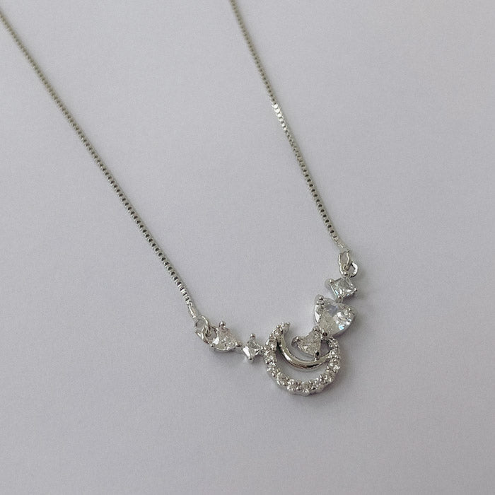 Conjunto Rodinado Luna y Estrellas Micro Cristal CRA005