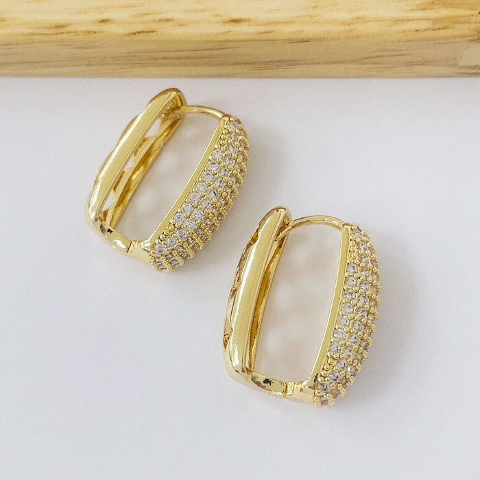 Aros Dorados Micro Cristal - Retangulo 24mm AAD108