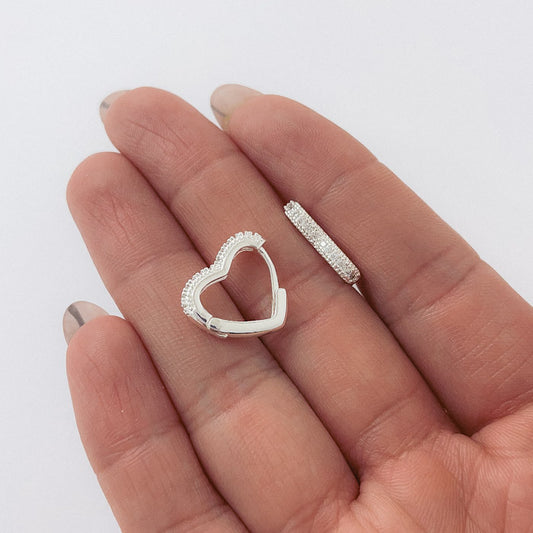 Aros Plata Laminada – Corazon Micro Cristal 14mm ALP065