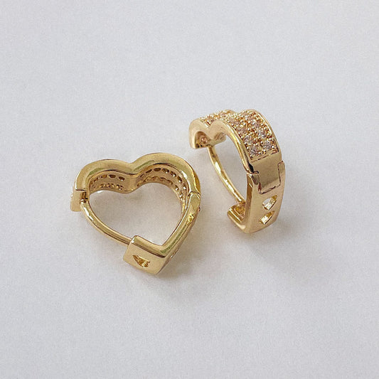 Aros Dorados Corazon Micro Cristal - AAD047