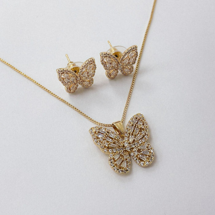 Conjunto Dorado Mariposa Micro Brillo COD025