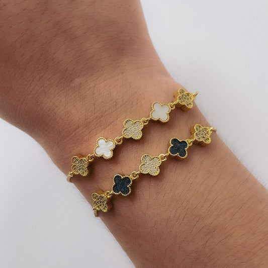Pulsera Trebol Micro Cristal y Nacar - Regulable PAD023