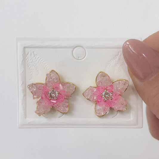 Aros Dorado Flor - Piedritas Cristal AAD036