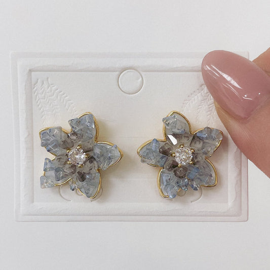 Aros Dorado Flor - Piedritas Cristal AAD047
