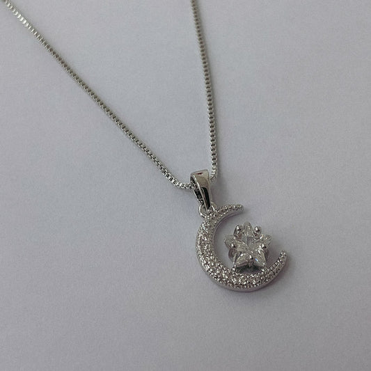 Conjunto Rodinado Luna y Estrella Micro Cristal CRA004
