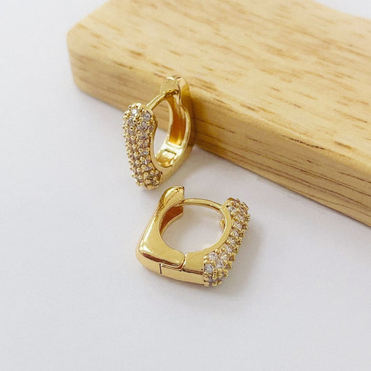 Aros Dorados Micro Cristal - Cuadrado 16mm AAD030