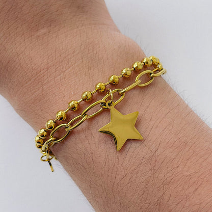 Pulseras Doble de Acero Dorado 316L con Estrellas PAD017