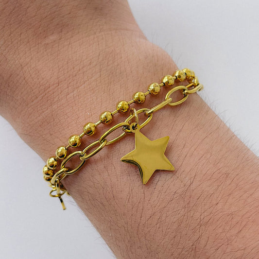 Pulseras Doble de Acero Dorado 316L con Estrellas PAD017