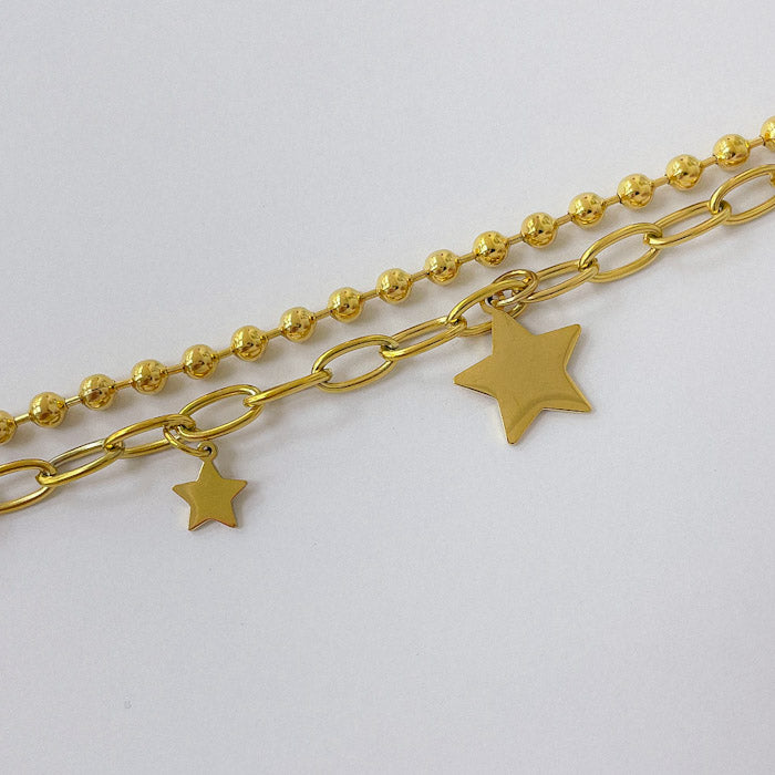 Pulseras Doble de Acero Dorado 316L con Estrellas PAD017