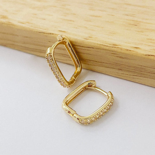Aros Dorados Micro Cristal - Cuadrado 14mm AAD053