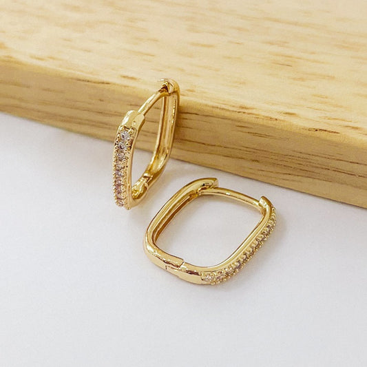 Aros Dorados Micro Cristal - Cuadrado 16mm AAD055