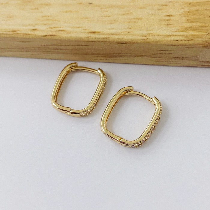 Aros Dorados Micro Cristal - Cuadrado 16mm AAD055