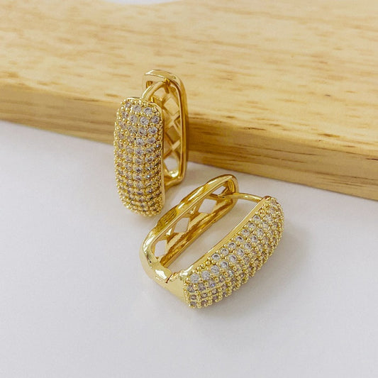 Aros Dorados Micro Cristal - Retangulo 24mm AAD108